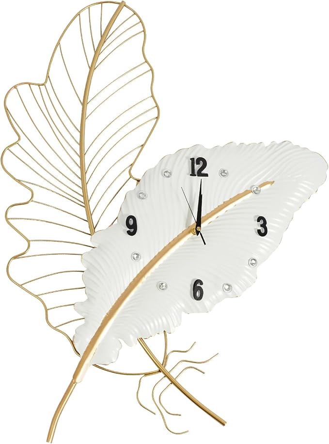 30.8Inch Large Wall Clocks for Living Room, Feather-Shaped Wall Clock Large Decorative Art Clock Silent Battery Operated, Modern Creative Decorative Clock for Living Room, Entrance, Office