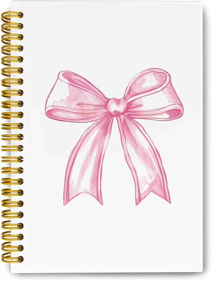 JKBMN Trendy Coquette Pink Bow Jonrnaling Notebooks, Preppy Aesthetic Spiral Notebook for Girl, Cute Pink Notebook Journal, Pink Office Supplies, Hardcover Spiral Notebooks College Ruled 5.5 x 8.3