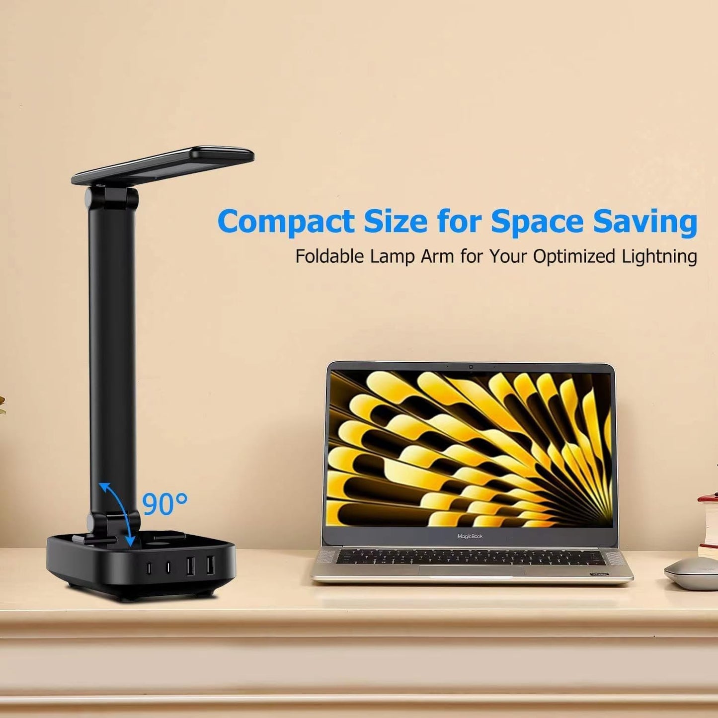 Yostyle LED Desk Lamp - 4 USB Charging Ports & 2 AC Outlets | 3-Level Brightness, Touch Control