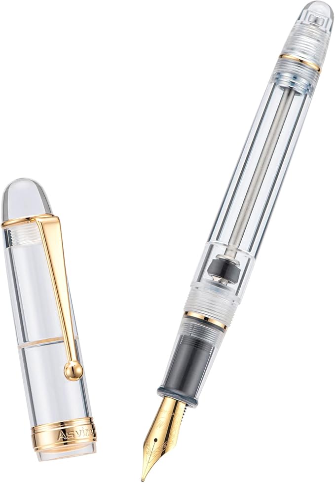 Asvine V126 Vacuum Filling Fountain Pen Extra Fine Nib, Transparent Clear Acrylic, Large-Capacity with Gift Case