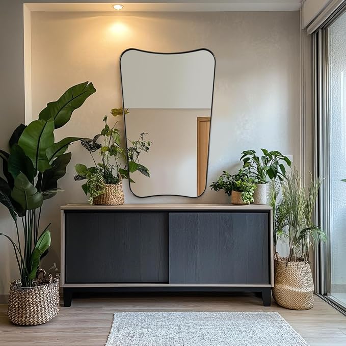 ANDY STAR 30x48 Inch Matte Black Mirror, Modern Bathroom Mirror in Premium Stainless Steel Thin Frame Deep 1", Large Decorative Mirror for Wall (Hangs Vertically Only)