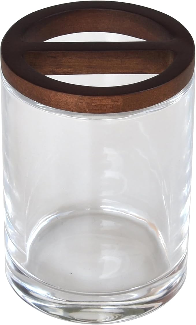 Acacia Wood and Glass Bathroom Accessory Set, 3 Piece Set, Soap Dispenser, Toothbrush Holder and Tray Included