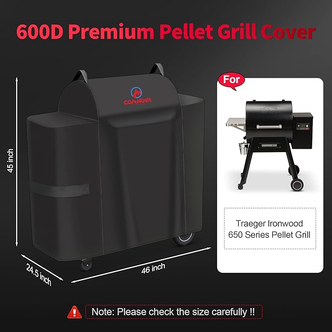 Comnova Grill Cover for Traeger Ironwood 650 - 600D Wood Pellet Smoker Waterproof & Heavy Duty Premium BBQ Cover Accessory