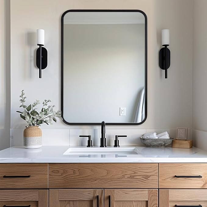 ANDY STAR 24x36‘’ Black Bathroom Mirror Over Sinks, Rounded Rectangle Mirrors for Bathroom Vanity Tube Metal Framed Wall-Mounted Vertical/Horizontal for Home Remodel