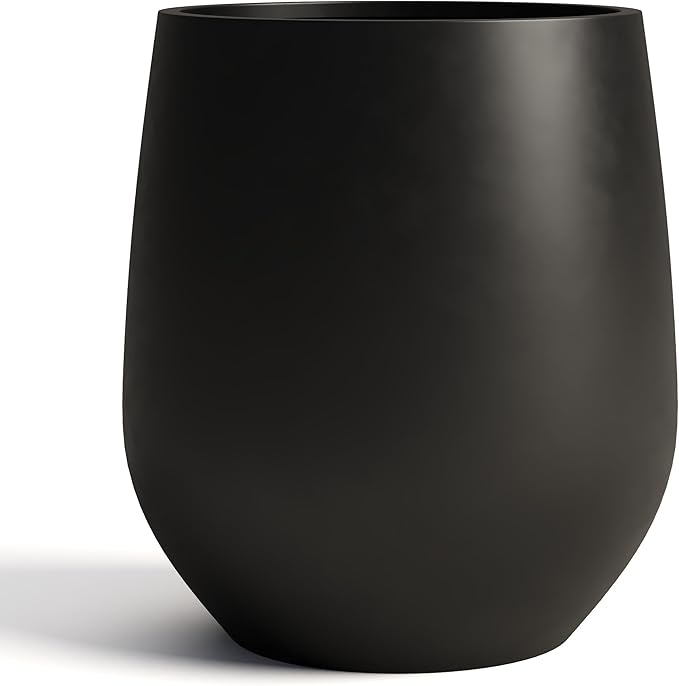 DTY Signature Mount Wilson Modern Indoor Outdoor Fiberstone Tapered Planter, Lightweight, Weather Resistant Garden Pot with Drainage Hole & Rubber Plug, Planter for Christmas Decor - Black, Large