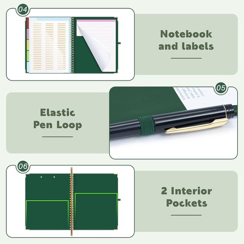 EYROZILL Clipboard - Stylish Storage Solution with 5 Folders & 10 Pockets | 8.5'' x 11'' Linen Green