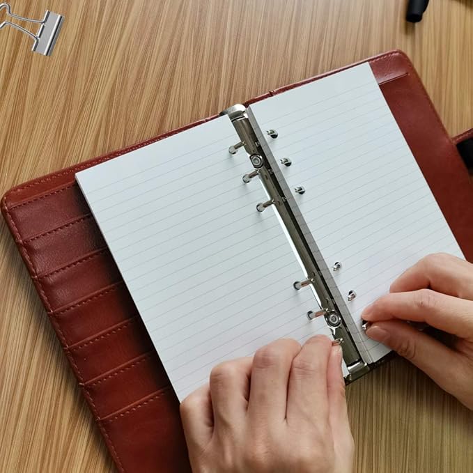 A6 Lined Refill Paper, 100 Sheets/200 Pages Loose Leaf Paper for Filofax Person Binders, 6 Holes Punched, 100gsm Ruled White Filler Paper, 3.75'' x 6.75''