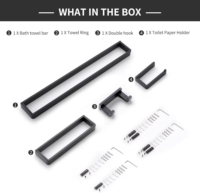 YACVCL 4-Piece Matte Black Bathroom Hardware Accessories Set, Bath Towel Bar Set SUS304 Stainless Steel, Round Towel Racks for Bathroom Wall Mounted