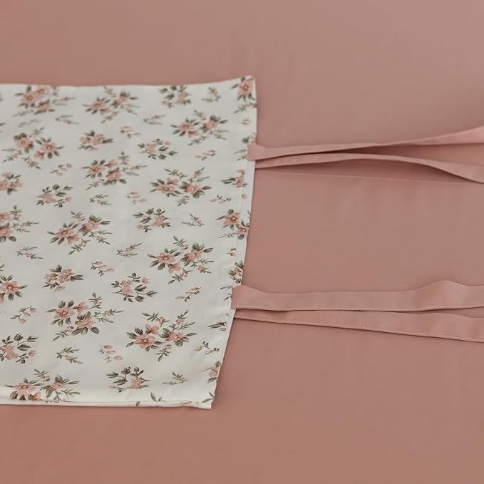 Pink White Duvet Cover Set Full 3 Pieces Blush Pink Flower Duvet Cover with 2 Bow Ties Pillowcases,Cottagecore Bedding Set 100% Cotton Vintage Country Comforter Cover without Filling-80"x90"