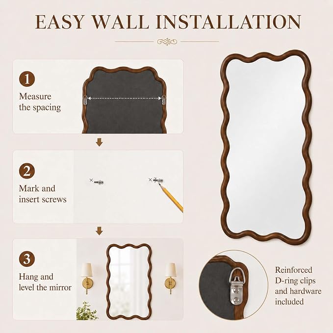 20x30 Inch Asymmetrical Wall Mirror Wood,Rustic Irregular Shaped Vanity Mirror for Bathroom,Bedroom, Living Room, Entryway, Fireplace,Wall Decor,Solid Wooden Frame (Black + Dark Walnut, 20"x30" Inch)