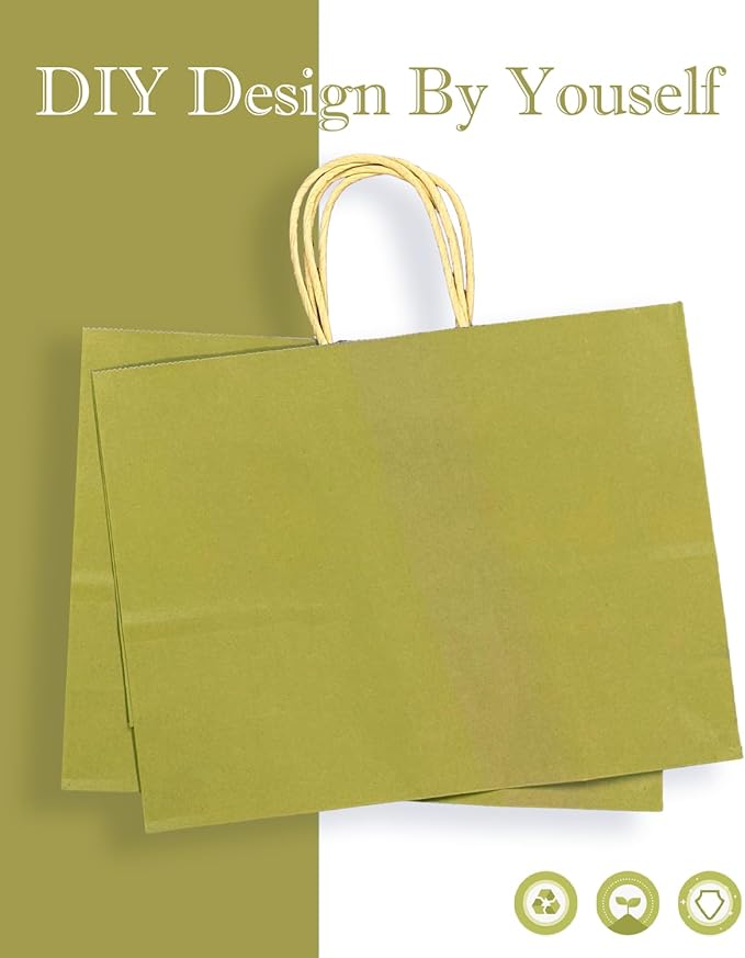 qiqee 13"x4.5"x10" Large Gift Bag with Handles Bulk 32PCS Gift Paper Bags Sage Green Bags Multiple Uses (Wide Large)