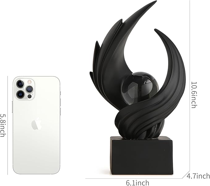 FJS Home Decor Modern Art Statue Decor, Coffee Table Bookshelf Shelf Decor Accents, Abstract Swirl-Shaped Sculpture Decorations for Dining Room Living Room Office (Black)