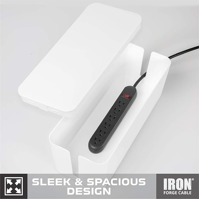 Iron Forge Cable Cable Management Box, 2 Pack - White Cord Organizer and Hider for Wires, Power Strips, Surge Protectors & More - Includes Sleeve Cables, Hook and Loop Keepers, Zip Ties & Clips