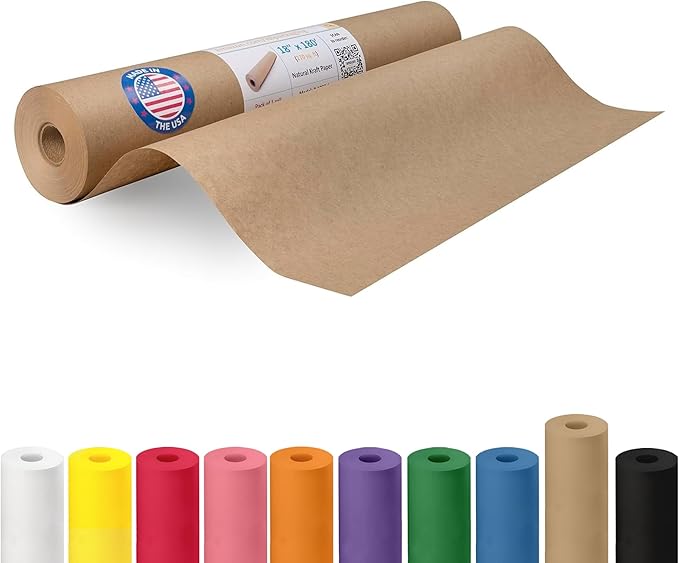 IDL Packaging Brown Kraft Paper Roll 18" x 2160" (180 feet) - USA-Made Brown Wrapping Paper 30lb Thickness for Packing, Moving, Shipping & Crafts/Arts - 100% Recycled Natural Craft Wrap Material