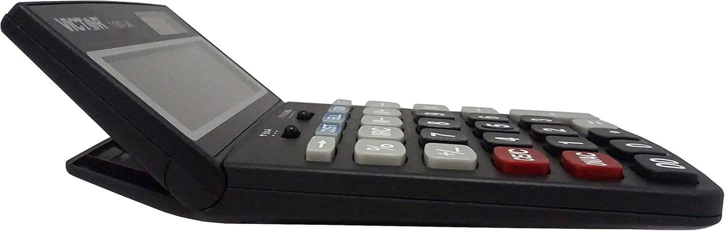 Victor 1180-3A 12-Digit Calculator - Battery & Solar Hybrid | Adjustable Angle LCD Display, Black