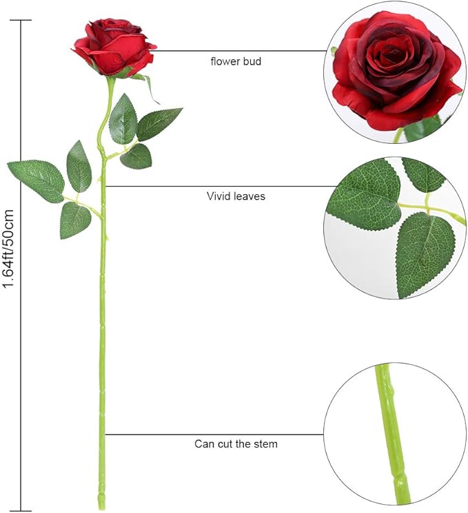 Veryhome Artificial Flowers Silk Roses Real Touch Bridal Wedding Bouquet for Home Garden Party Floral Decor 10 Pcs (Blooming Rose - Gradient Burgundy Red)