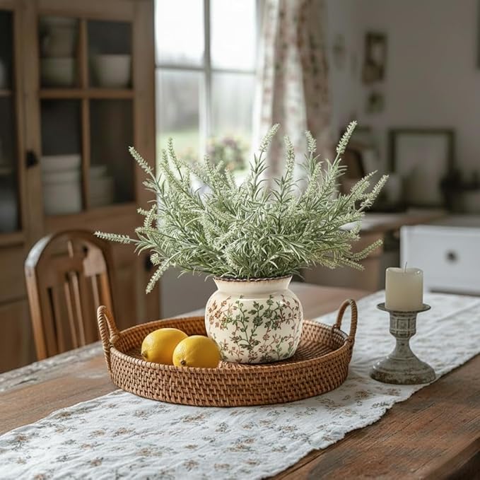 SIDUCAL Ceramic Green and Beige Vase with Wide Mouth Lace, 4.84 Inch Cracked Chinoiserie Rustic Farmhouse Vases, Pastoral Retro Vase for Home Decor, Table, Living Room, Bathroom, Shelf, Wedding