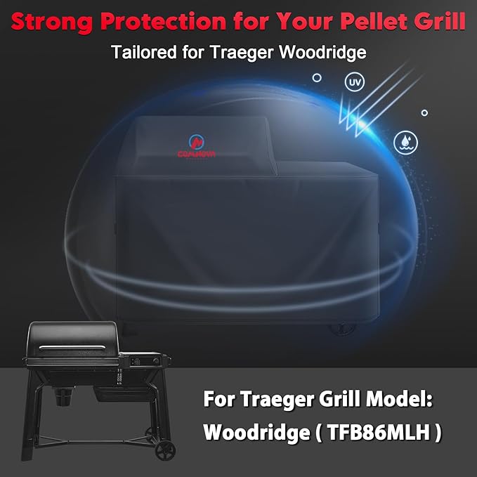 Comnova Grill Cover for Traeger Woodridge - Premium Wood Pellet Smoker Cover for Traeger Waterproof & Heavy Duty, 600D Pellet BBQ Cover Accessory for Treager Woodridge Grills (BAC761)