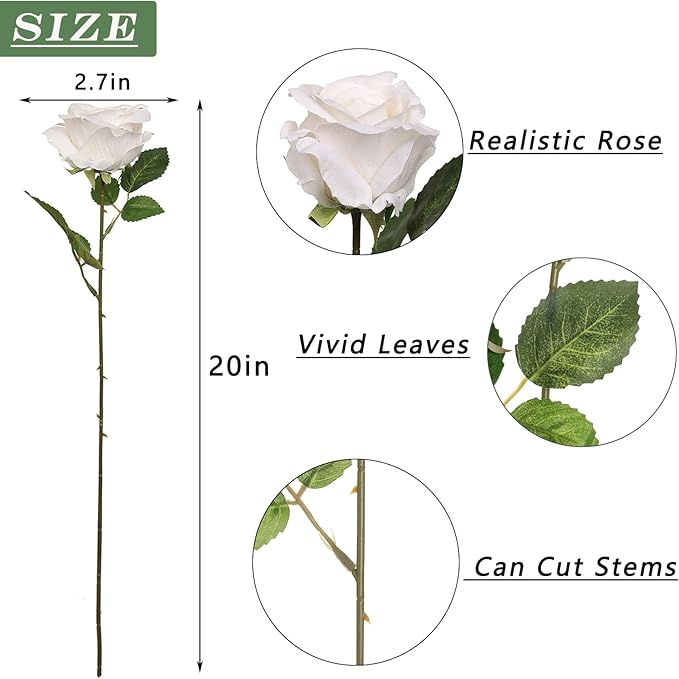 FOTEEWL 60 Pcs Artificial Rose Flower Realistic Faux Silk Roses Stem Fake Roses Bouquet for Flower Arrangement,Wedding Centerpieces,Party,Home Decorations (Beige)