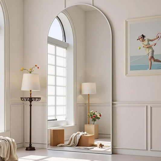 Dewfig Arched White Full Length Mirror, 71"X26", Large Floor Mirror, Full Body Mirrors for Leaning or Hanging, Standing Mirrors for Bedroom, Living Room,Dressing Room, Aluminum Alloy Frame, White