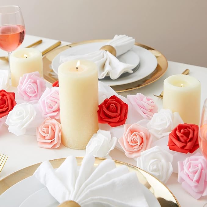 Bright Creations Colorful Foam Rose Heads - 100-Pack, 3 x 3 x 1.25 in, Mixed Pink White Red - Artificial Roses Bulk Mixed Color & 3D Foam Craft Flowers - DIY Decoration & Party Decor