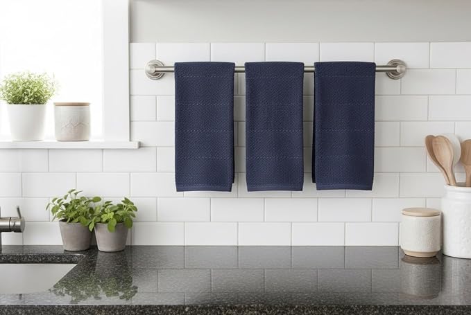 Serafina Home Navy Blue Kitchen Dish Towels: 100% Cotton Cloth Soft Cleaning Drying Absorbent Textured Terry Loop, Set of 3 Multipurpose for Everyday Use Brand