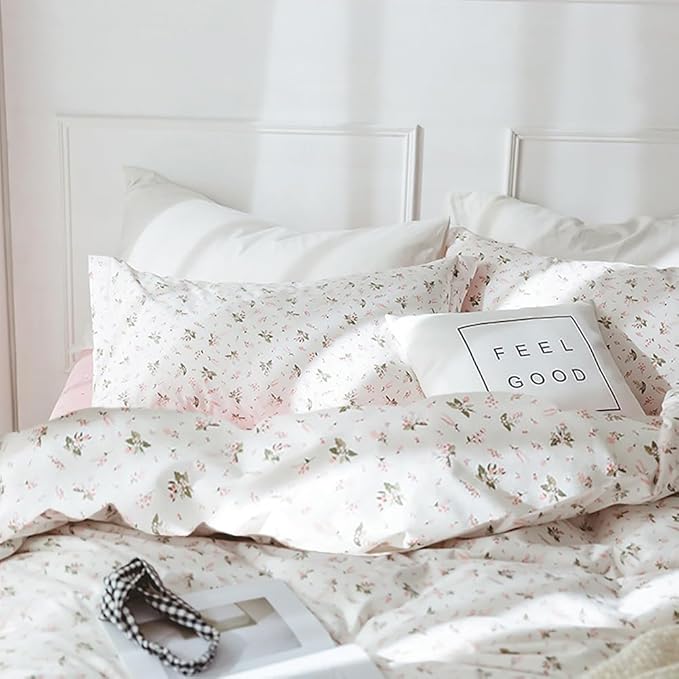 HighBuy Vintage Floral Comforter Set King Size White Pink Floral Bedding Sets Aesthetic Chic Flower Botanical Comforter Set for King Bed,1 Pink Floral Comforter with 2 Pillowcases,All Season