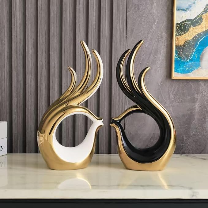 Creative Abstract Ceramic Geometric OK Sculpture, Modern Home Decor Figurine, 3 Colors to Choose from (White and Gold)