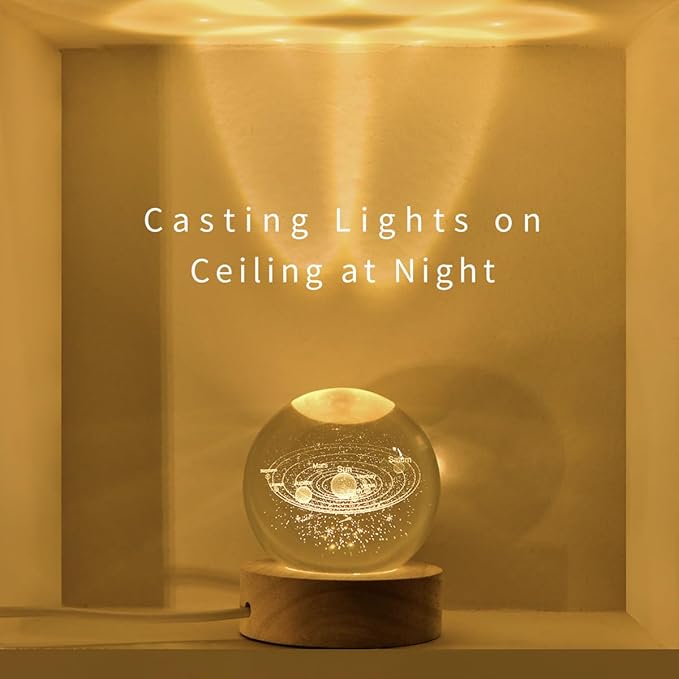 Solar System 3D Crystal Ball with LED Stand, 60mm Galaxy Model Decor Glass Sphere Lamp Night Light, Space Universe Astronomy Gifts for Women Men Mom Kids