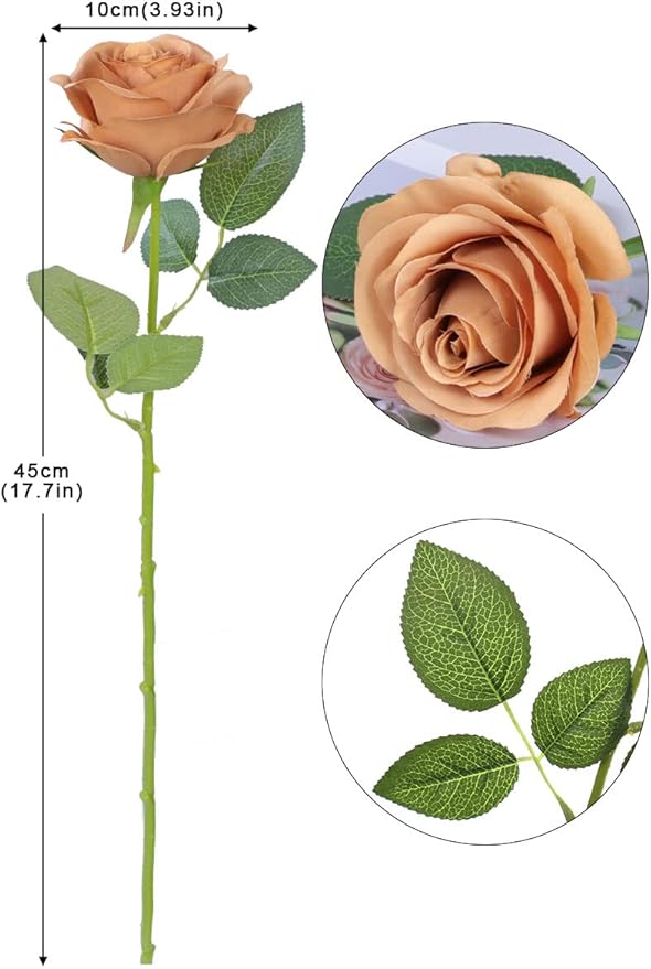 Artificial Rose Flower Artificial Flowers Flower with Long Stem Silk Roses Bouquet for Wedding Bridal Shower Party Home Decoration (Terracotta, 50 Pcs)