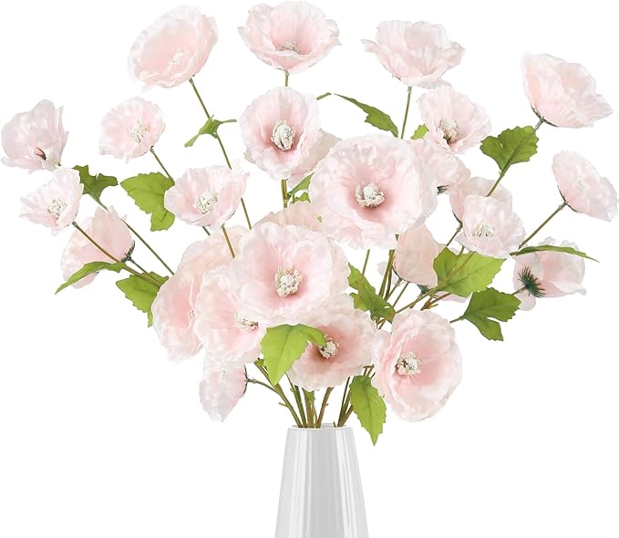Poppies Flowers Artificial Silk Flowers 32in 6PCS Artificial Poppies Pink Flowers for Wedding Home Party Table Centerpiece Arrangement Decoration (Pink)