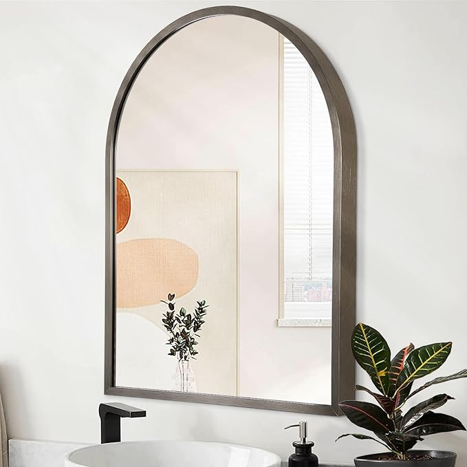 Arch Bathroom Mirror, Metal Frame Wall Mounted Mirror Coffee Vanity Wall Mirror for Bedroom, Entryway, Living Room Vanity 20"x16"