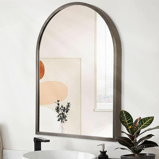Arch Bathroom Mirror, Metal Frame Wall Mounted Mirror Coffee Vanity Wall Mirror for Bedroom, Entryway, Living Room Vanity 20"x16"