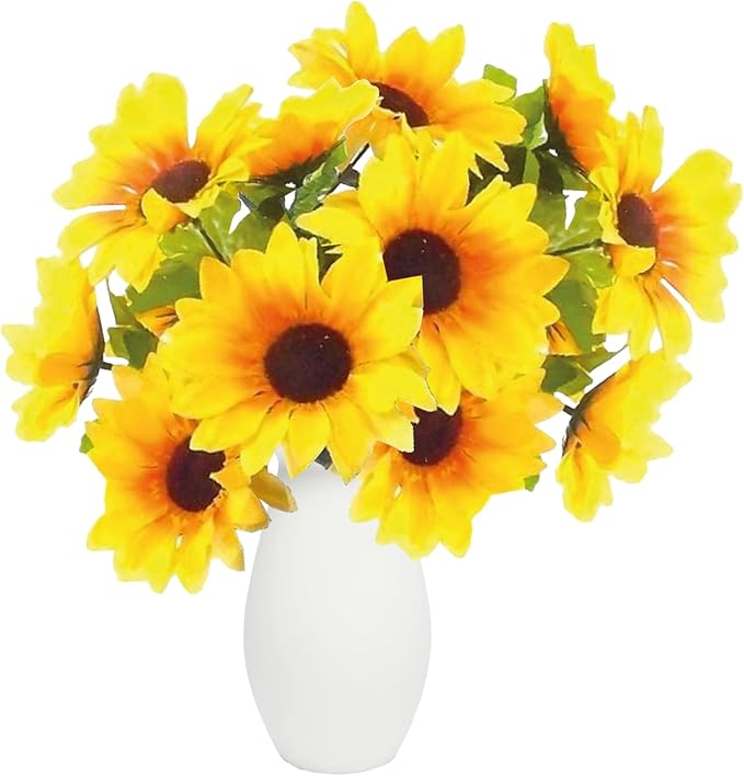 Sunflower Bouquets, 2 Bunches Artificial Sunflowers for Decoration, Yellow Silk Faux Flowers with 7 Heads Each, Realistic Sunflower Decor for Home, Wedding, Christmas Party Arrangements