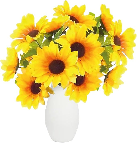 Sunflower Bouquets, 2 Bunches Artificial Sunflowers for Decoration, Yellow Silk Faux Flowers with 7 Heads Each, Realistic Sunflower Decor for Home, Wedding, Christmas Party Arrangements