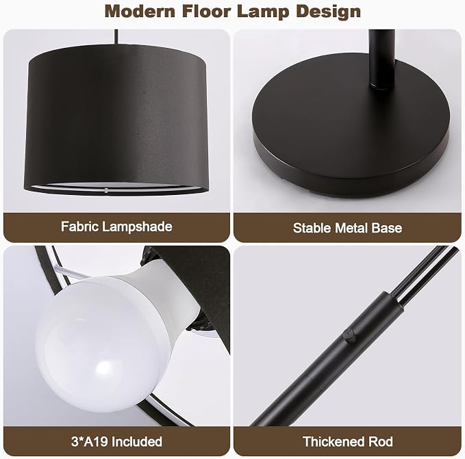 Netin 3 Light Arc Floor Lamps for Living Room, Led Floor Lamp with Remote Control, Modern 80" Tall Standing Lamp, 3 Color Temperature, Mid Century Tree Floor Lamp for Bedroom, Office (Black)