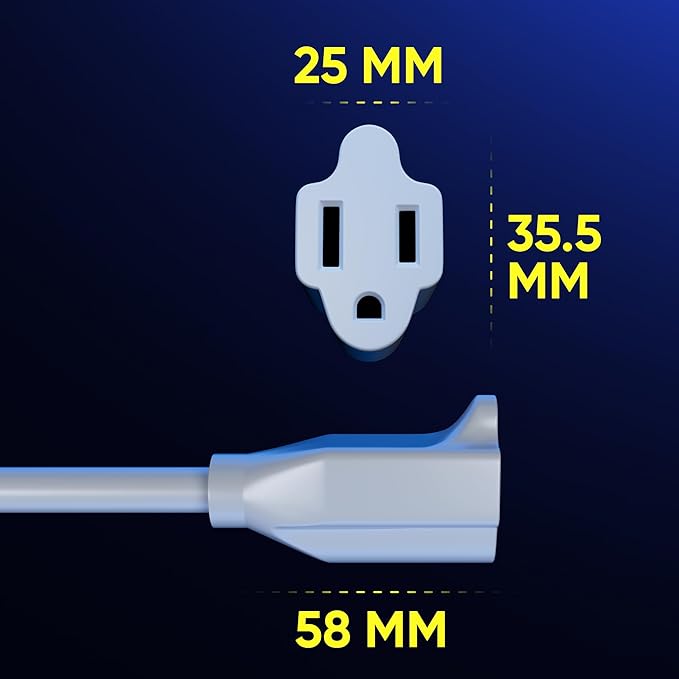 Maximm Cable 3 Feet 14Awg 360° Rotating Flat Plug Extension Cord/Wire, 3 Prong Grounded Wire, Heavy Duty Extension Cord - UL Certified - White