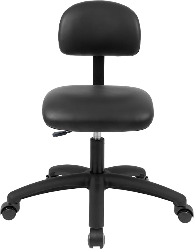 Chair Master FSS Series Square seat Low (17"-22") seat Height Chair. Vinyl-for Office, Garage, Desk, Shop, Computer, Doctor, Medical, Easy to Clean! (Black, Low, Self Braking Casters)