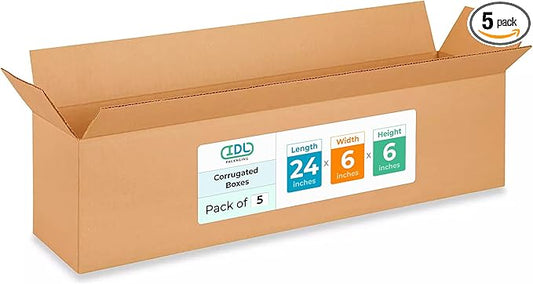 Long Moving & Shipping Boxes 24 x 6 x 6 inches (5-Pack) - Extra Strength 200 lb vs Regular - Corrugated Shipping Boxes for USPS/UPS/FEDEX - Long Moving Box - Box for Packaging by IDL Packaging