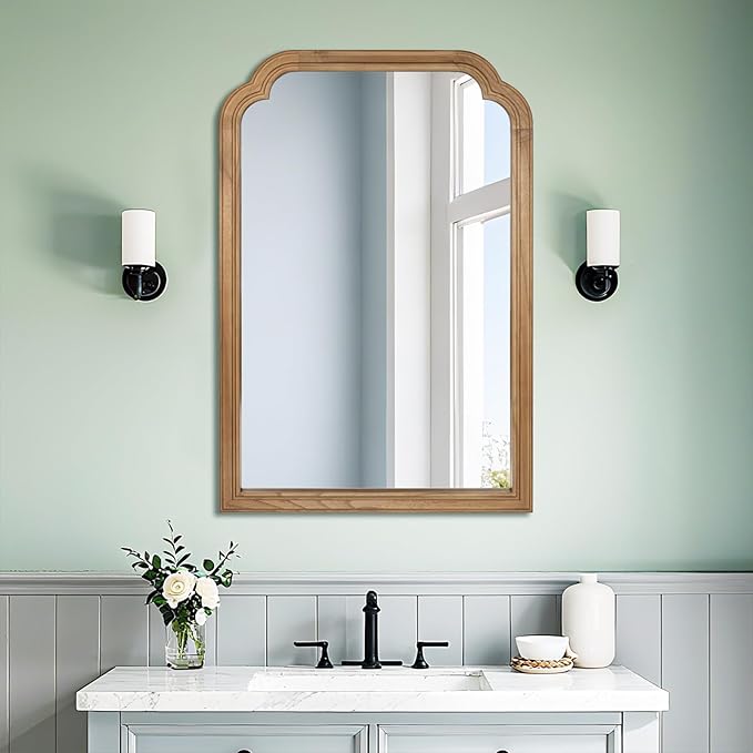Wood Bathroom Mirror for Wall, 36 x 24 Inch Large Decorative Wall Mirror with Rustic Wooden Frame for Living Room, Vanity, Bedroom, Entryway, Farmhouse