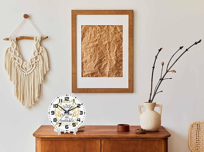 Everything is Possible Wall Clock 10 inch Round Silent Non Ticking Wood Wall Clocks Battery Operated Easy to Read Decorative Wall Clock for Bedroom Kitchen Living Room Bathroom