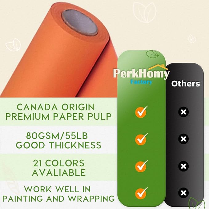 PerkHomy OrangeRed Kraft Paper Roll 17.5" x 960" (80') for Gift Wrapping Bouquet Flower Art Painting Craft Writing Packaging Shipping 80GSM 55LB (OrangeRed, 17.5" x 80')