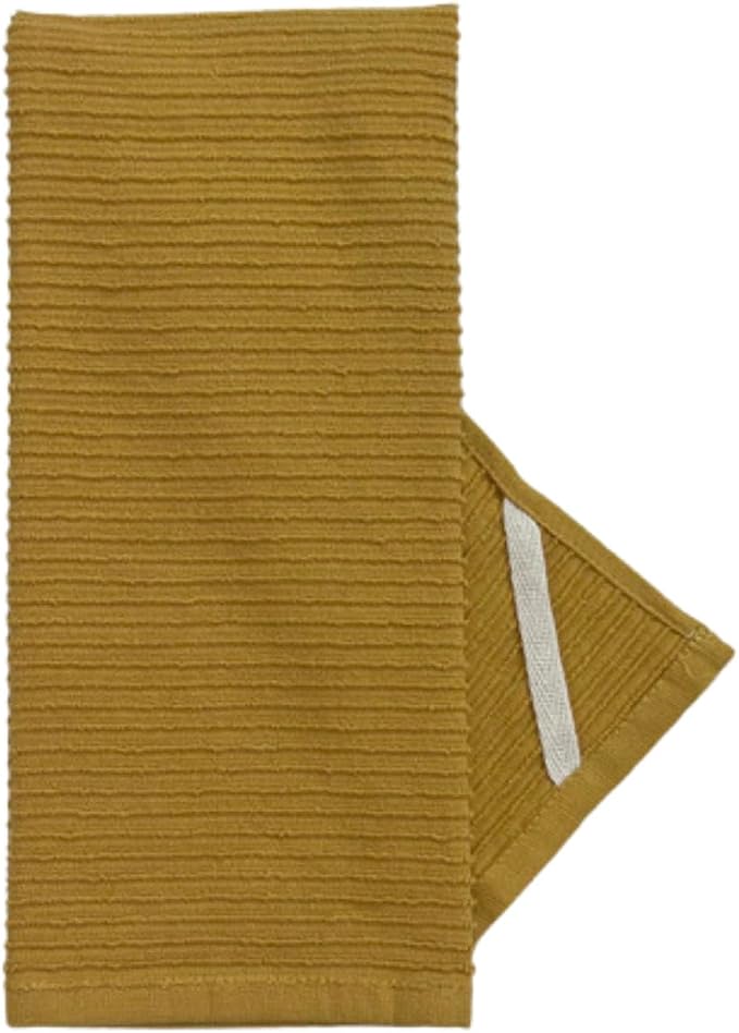 Serafina Home Mustard Yellow Ribbed Kitchen Dish Towels: 100% Cotton Cloth Soft Cleaning Drying Absorbent Terry Loop, Set of 3 Multipurpose for Everyday Use
