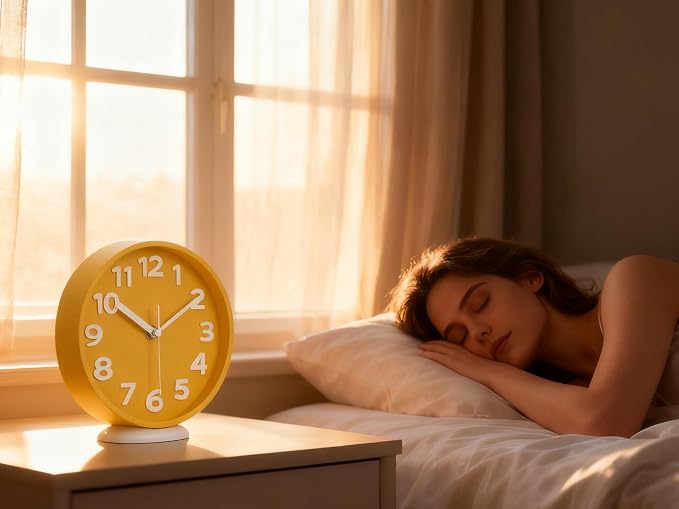 45MinST 8-Inch Yellow Modern Wall Clock – Silent Non-Ticking, 3D Large Numbers, Accurate Timekeeping | Decorative Wall & Desk Clock with Stand for Living Room, Bedroom, Kitchen, or Office