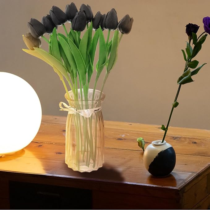 Nordic Style Glass Vase Amber Hydroponic Flower Bottle with Thickened Base Handmade Polished Smooth Opening Modern Decorative Storage Jar for Home and Office Decor