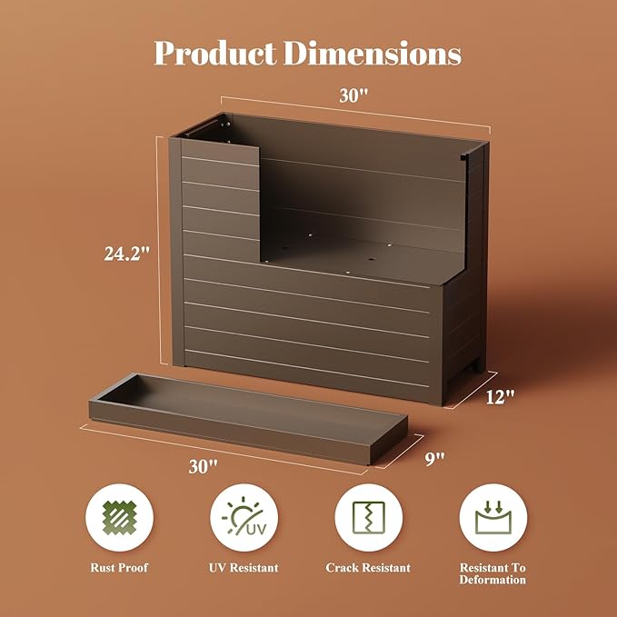 Outdoor Planter Box, Large Rectangular Planter with Removable Drip Tray, Suitable for Indoor or Outdoor Patios/Porches, Ideal for Planting Plants, Flowers, and Gardening (Brown)