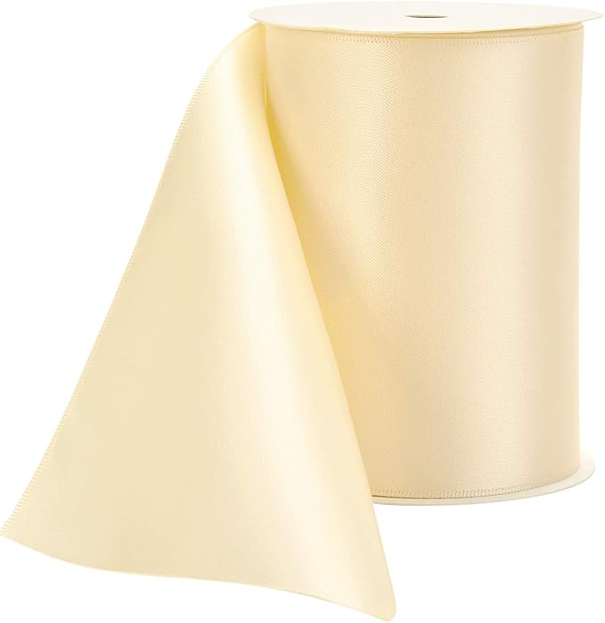 YAMA Double Face Satin Ribbon Roll - 4 inch Wide Solid Color Craft Ribbon, Great for Chair Sash,Making Bow, Sewing and Wedding Bouquet- 5 Yard/Spool, Ivory