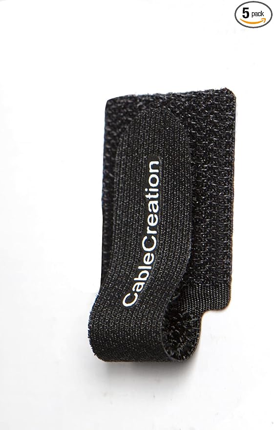 CableCreation Cable Ties, Strong Back-Glue Self Adhesive Cable Straps, Cable Management Straps Hook Loop Cord Organizer Wire Ties for Office/Home/Kitchen/Workshop, Black 5 Pack