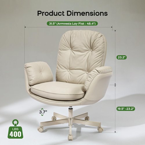 Amseatec Criss Cross Chair - Comfortable Adjustable Swivel Office Desk Chair with Armrests & Wheels | Cream PU Leather