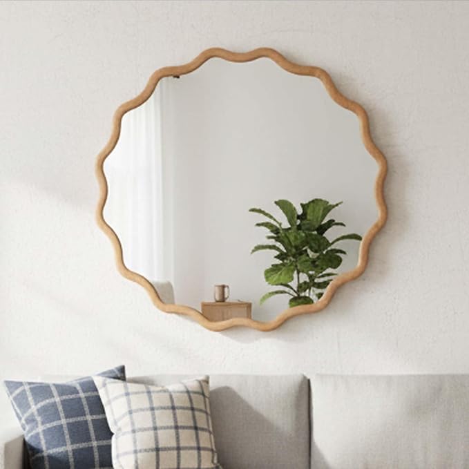 Majnesvon 20x30 Inch Asymmetrical Wall Mirror Wood,Rustic Irregular Shaped Vanity Mirror for Bathroom,Bedroom, Living Room, Entryway, Fireplace,Wall Decor,Solid Wooden Frame (Natural Wood, 20" x 30")